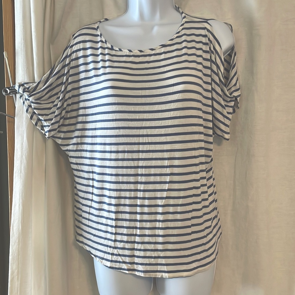 Colette cold shoulder blue white short sleeve shirt